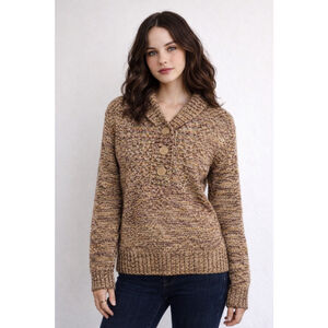 Hannah Knit Hooded Sweater Size M | Button Neck Cozy Fall